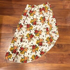 Ktoo Asymmetrical Floral Skirt in Cream with Floral Design, Size Small